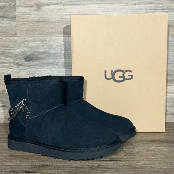 UGG Women’s Classic Mini Chain Black Suede Boots - Picture 11 of 11